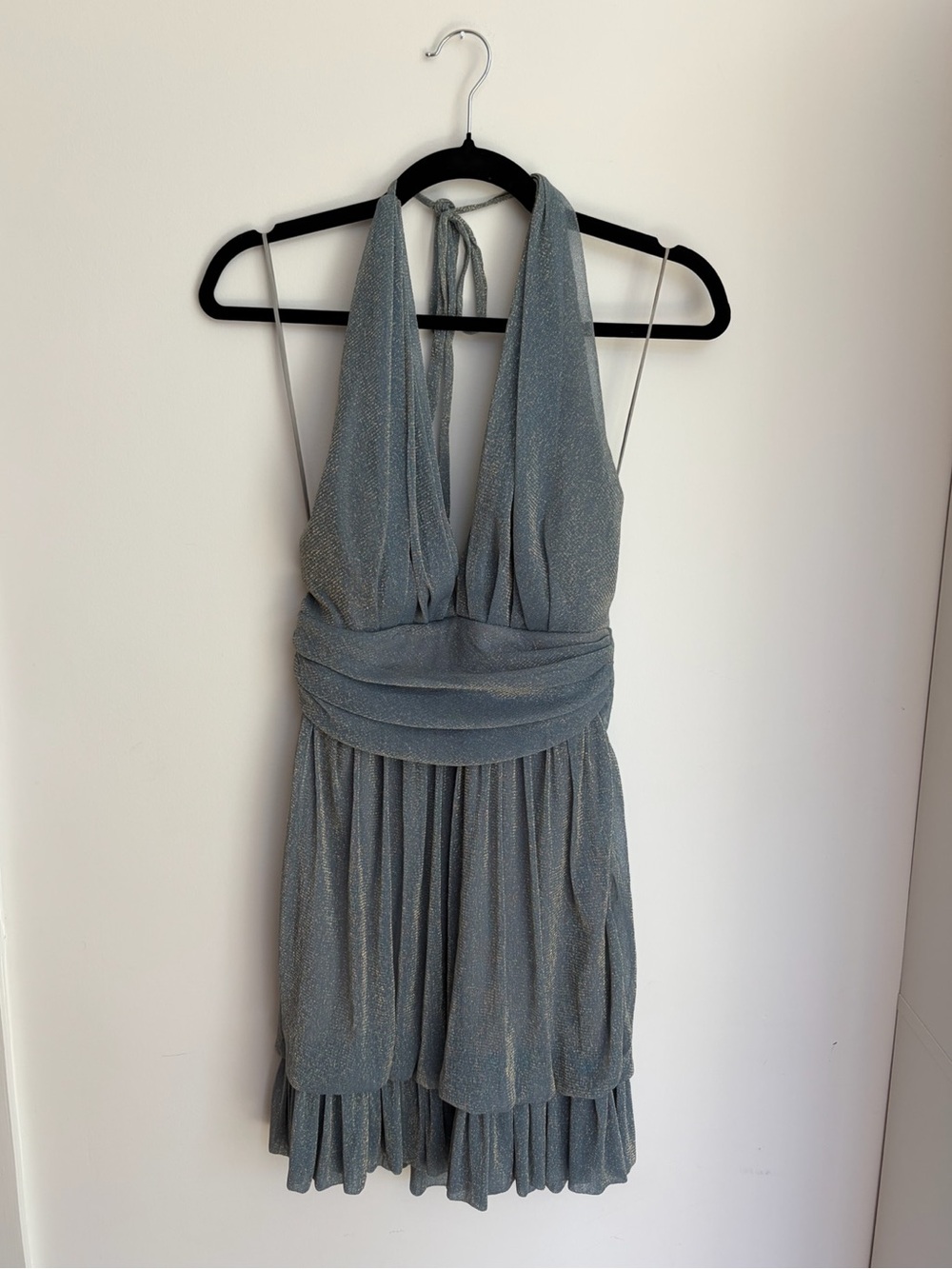 Mark + James Badgley Mischka Metallic Blue Halter Mini Dress Y2K Party Dress